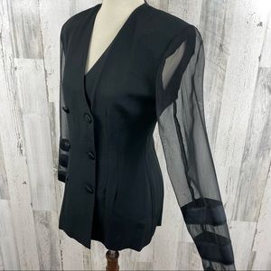 Joseph Ribkoff Women’s Black Sheer Long Sleeve Retro Look Blazer Jacket